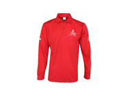 180GSM Lapel Collar Red Long Sleeve Button Up Shirt Embroidery